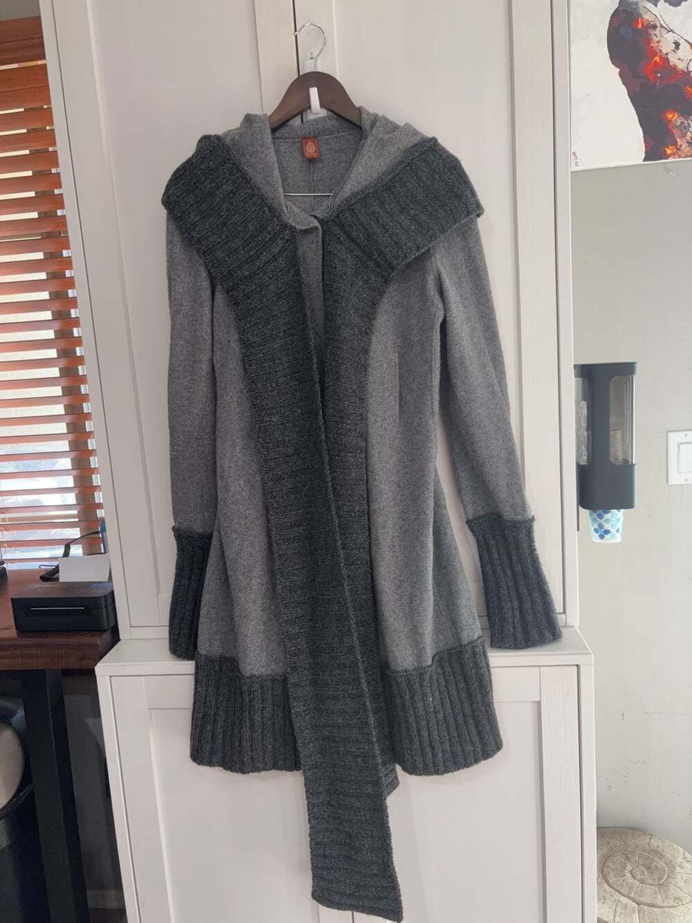 Dondup Women's Gray Wool Blend Hooded Coat with Ribbed Trim